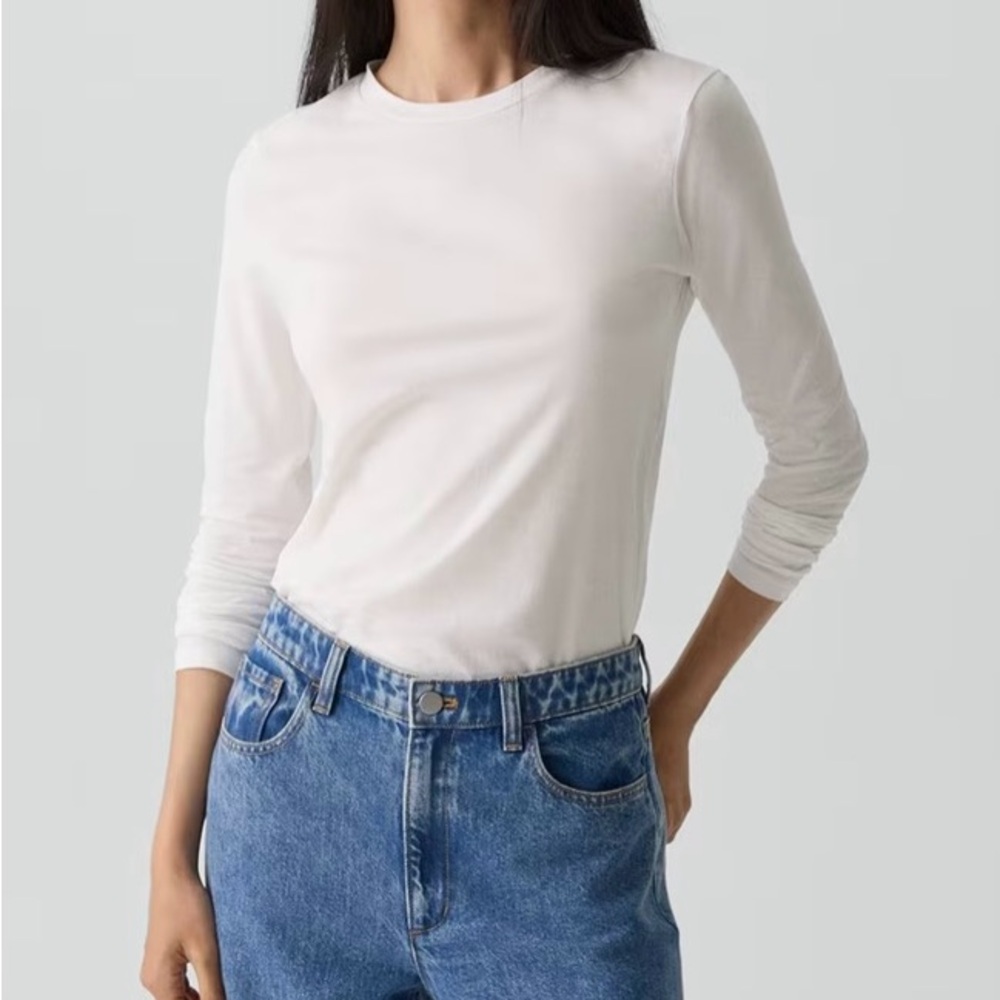 Theory Clean Girl Long Sleeve Top Women’s Medium White Y2K Neutral Black Label